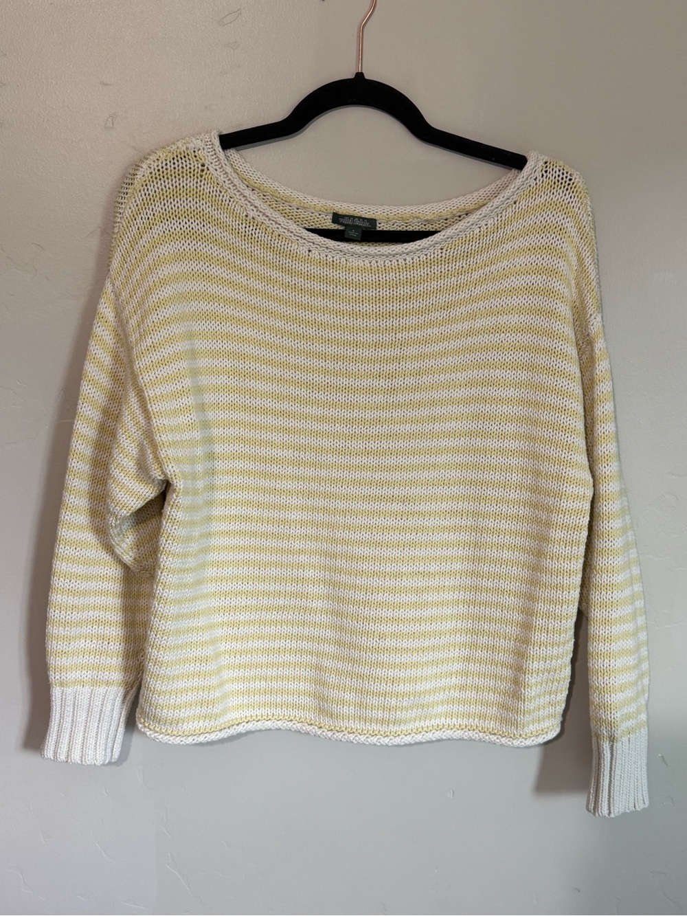 wild fable Cream and Light Yellow Striped Crewneck Sweater